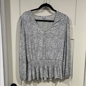 Chico's Black and White Floral Peplum Blouse